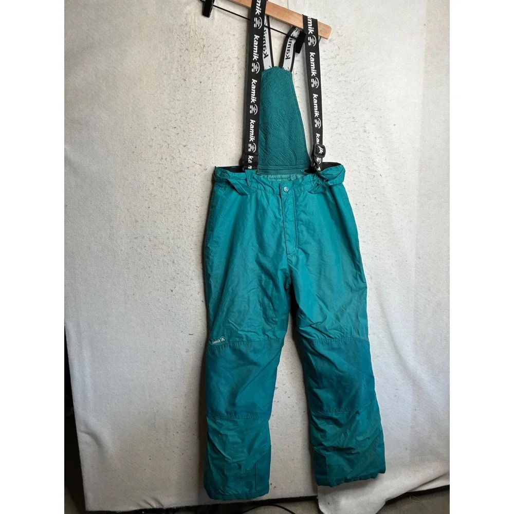 Kamik Kids Teal Insulated Snow Pants Bib Suspenders Size 12 KWU8360 Ski Trousers